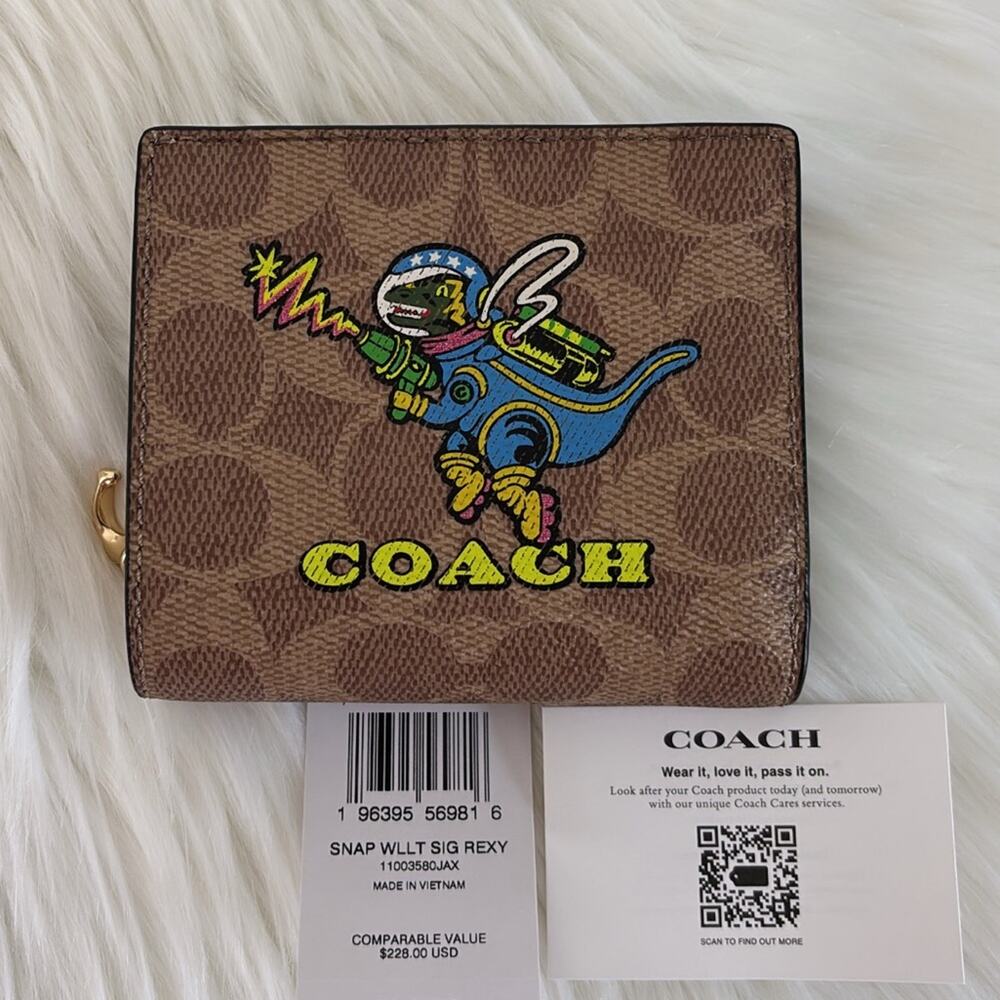 NWT Coach Cosmic Coach Snap Wallet In Signature Canvas With Rexy Print - Picture 6 of 6